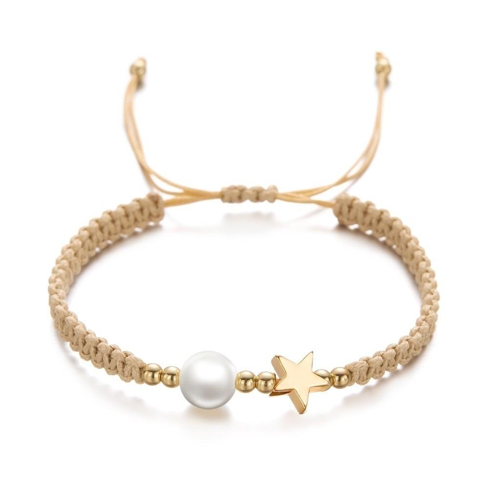 Wristbands Adjustable Star-Shaped Bracelet Hand Rope Pearl Bead Woven Bracelet Light Luxury Minimalist Casual Bracelet Women звезда
