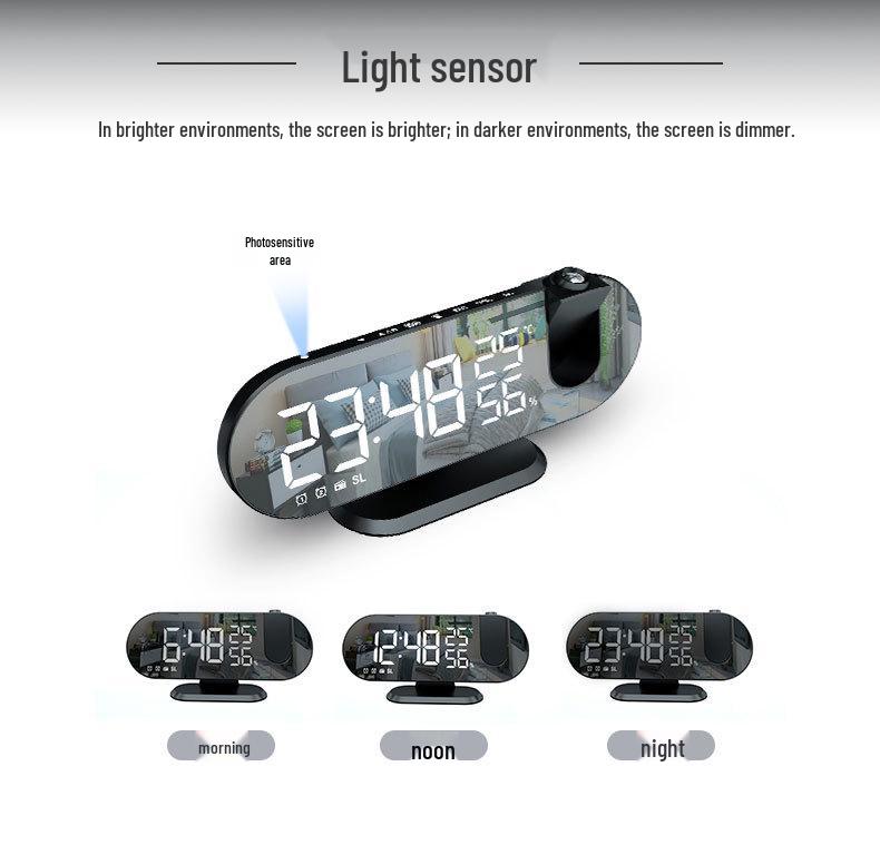 2022 LED Projection Alarm Clock with Temperature, Humidity Display, and Automatic Light Sensor