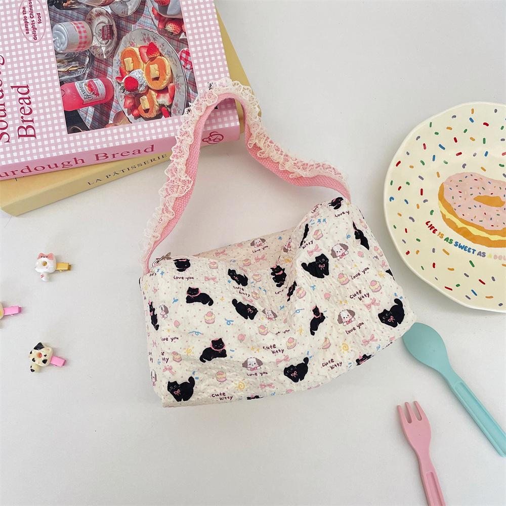 Women Vintage Floral Cosmetic Lipstick Brush Case Travel Toiletry Storage Bags Cartoon Sanitary Napkin Canvas Tote Makeup Bag