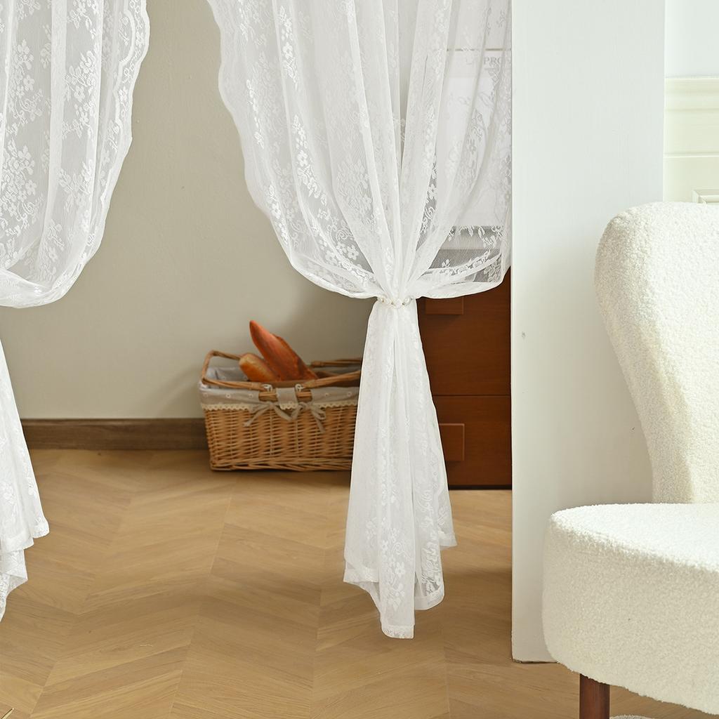 Double Lace German Curtain Door Curtain Warp Knitted Lace Through Rod Window Screen Finished Curtain