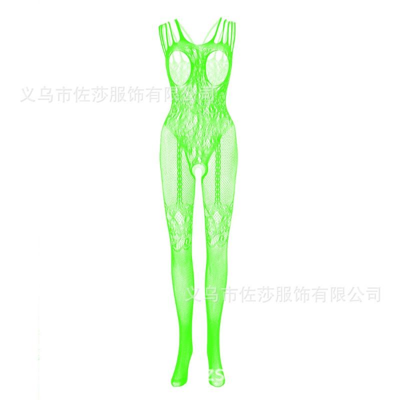 New sex underwear hollow chest hanging sexy one-piece jacquard mesh coat open neck