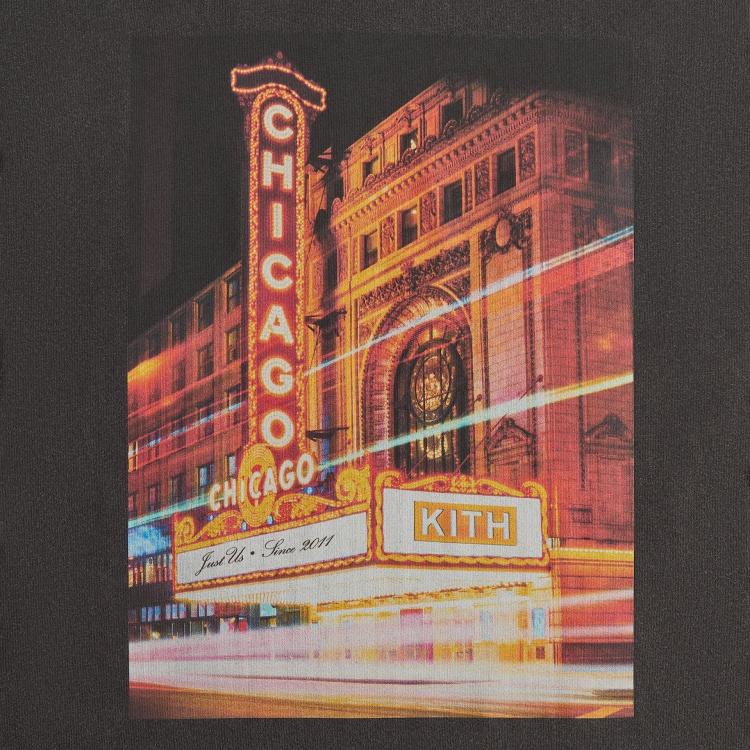 Kith Chicago Lights Vintage Tee Black Men Tops KHM033933-001