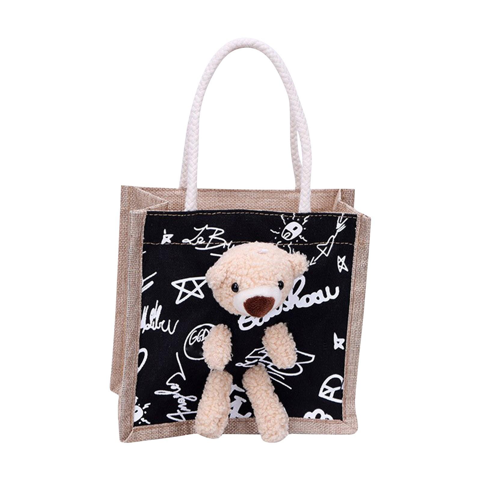 

Персонализированная индивидуальная модная контрастная цветная сумка-тоут, повседневная маленькая сумка, сумка на плечо, сумка для обеда с медведем One Size