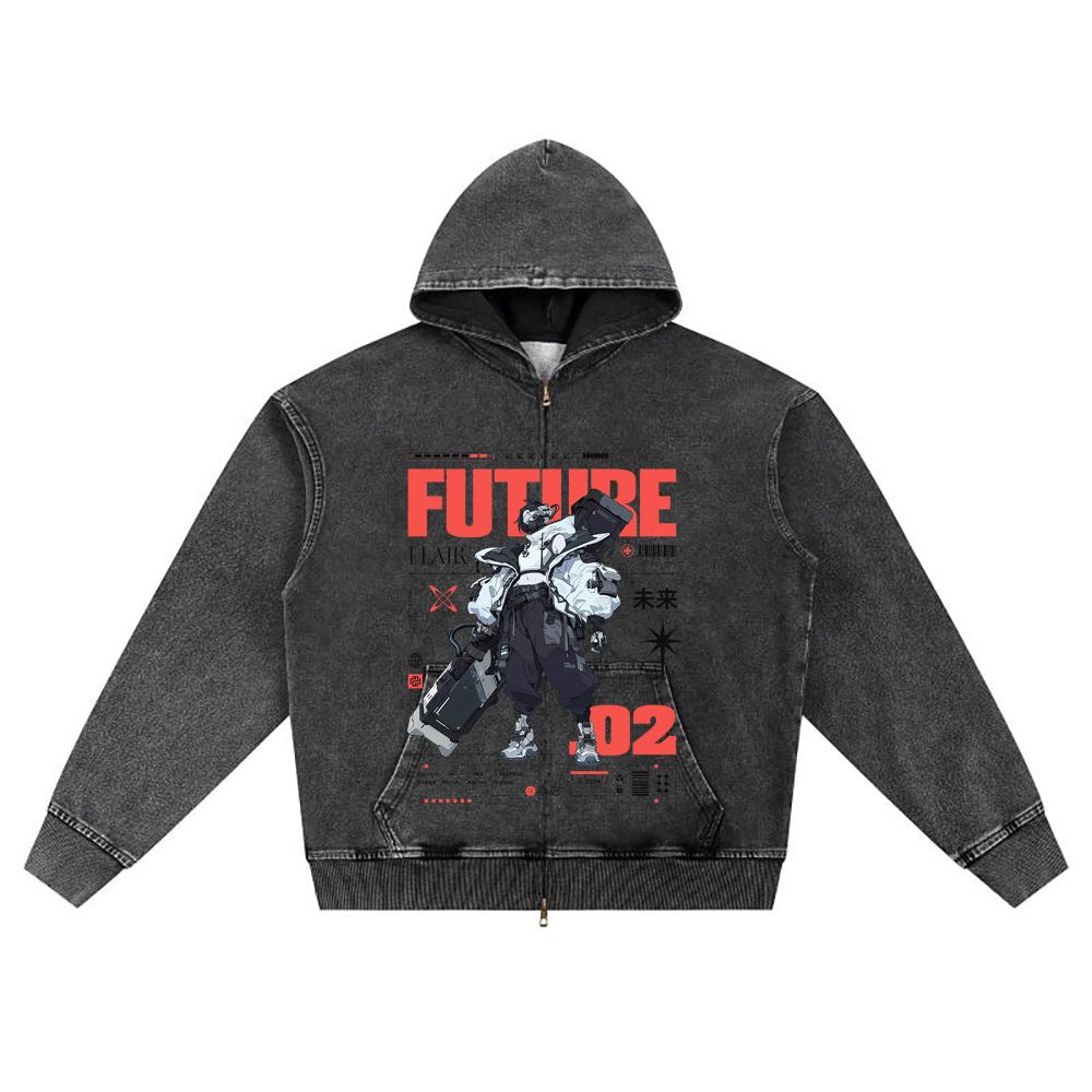 

DTG print Knitted Denim Zip-Up Hoodie Future Flare Brother Print Zipper Hoodies S