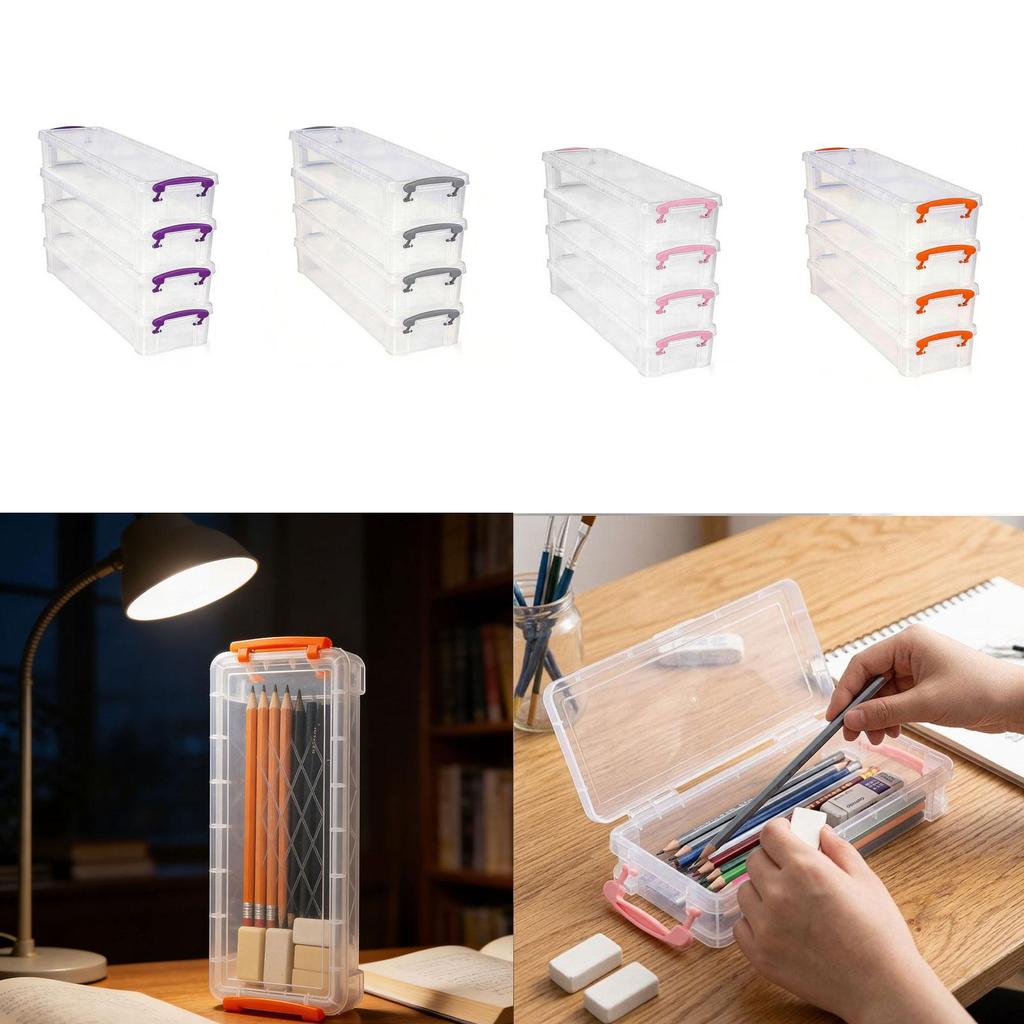 Transparent Storage Bin Plastic Organizer Box with Lid for Kids Boys Girls Crafts Toys Stationery Pouch