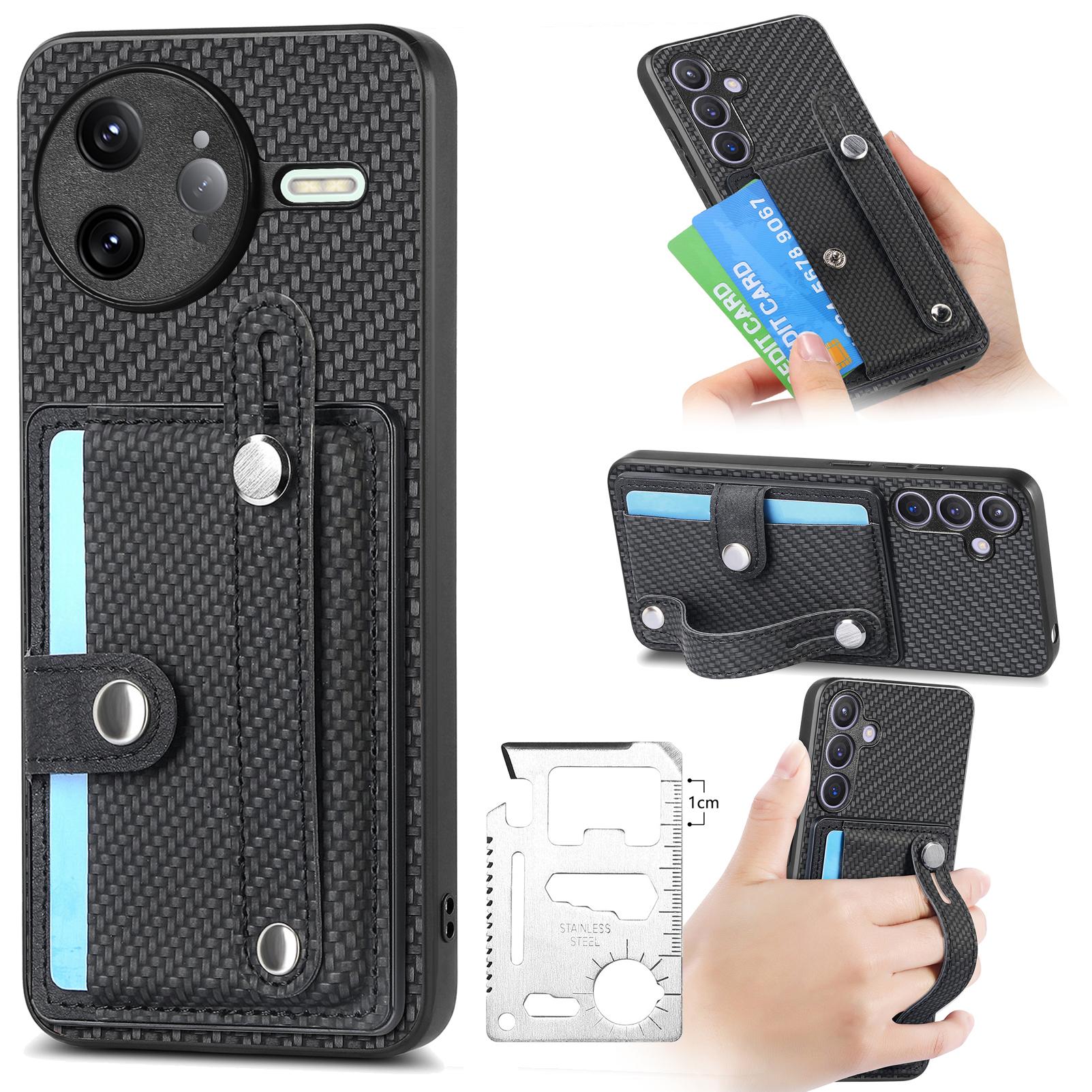 

For Xiaomi Poco F7 Ultra 5G/Xiaomi Redmi K80 Pro 5G Case Carbon Fiber Texture Leather Phone Back Cover with Card Holder Black