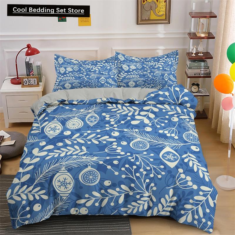 Frohe Weihnachten King Queen Bettwäsche Set Weihnachtsmann Schneemann Bettdeckenbezug Weihnachtsbaum Bettbezug Rot Polyester Steppdeckenbezug