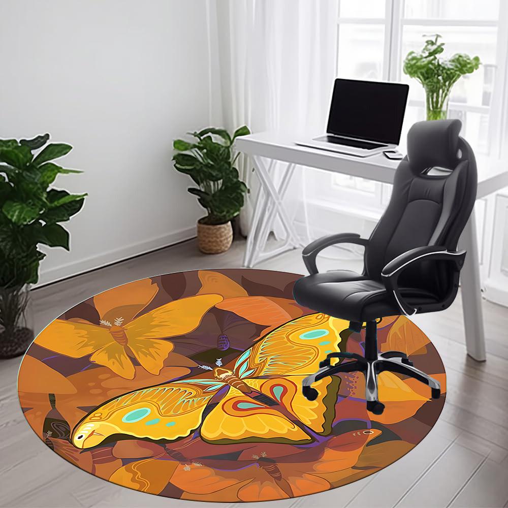 1pc Butterfly Moth Office Round Area Rug, Indoor Mat Suitable ForOffice, Under Office Chairs Bedroom Living Room Home Decor, Room Deco,  N69