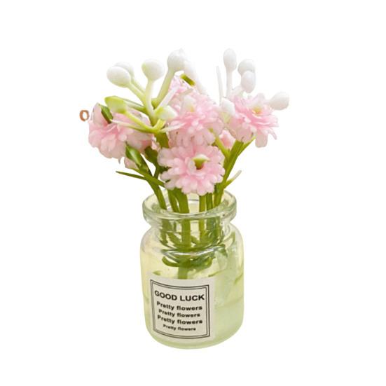 

Mini Flower Vase Refrigerator Magnet with Fake Flower 3D Miniature Plants Vase Fridge Magnet Home Office Kitchen Decoration розовый