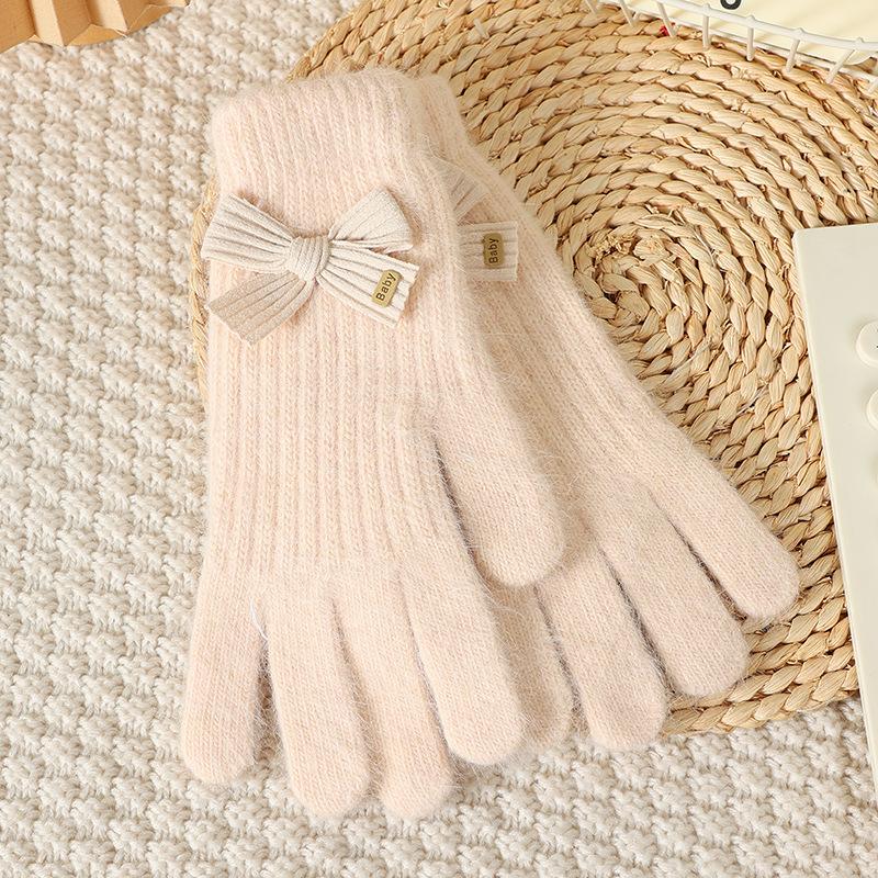 Wind Bow Knitted Gloves Women's Winter Outdoor Cold Protection and Warm Wrist Guards Can Be Cute and Sweet