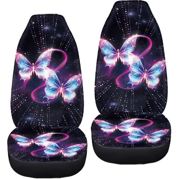 Purple Butterfly Galaxy Auto Car Seat Cover for Cars, Trucks, Vans, SUV, Vehicle Seat Cover Auto Saddle Blankets Driver Seat Protector Covers Full