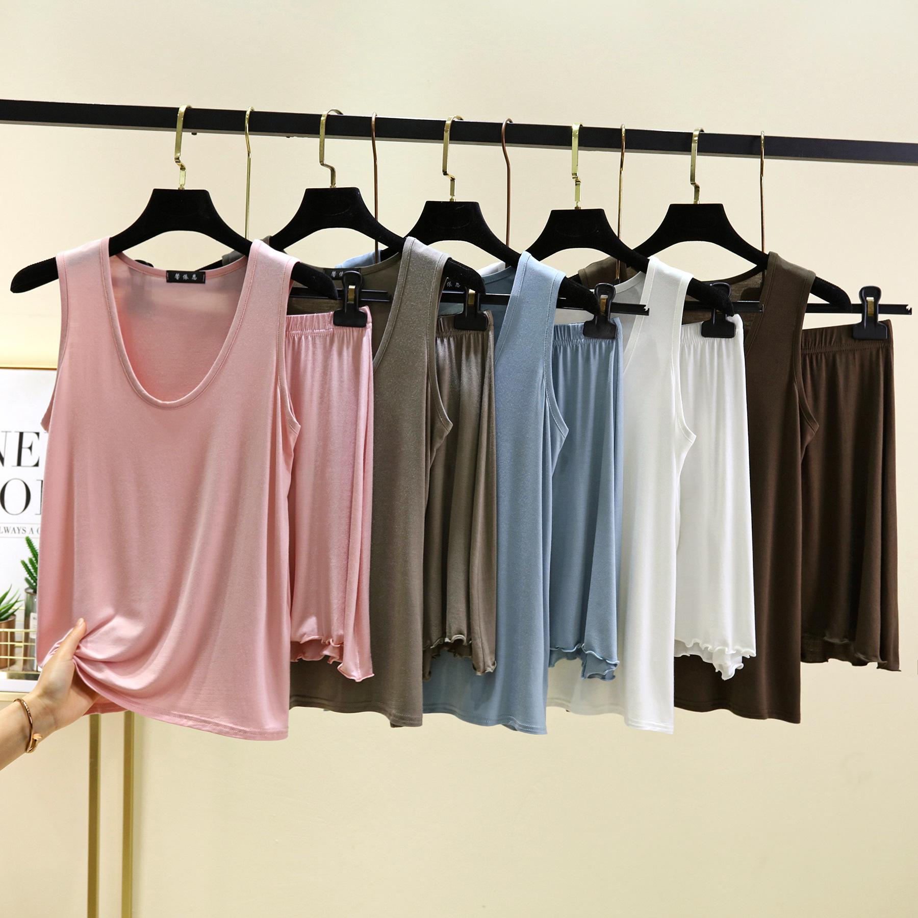 

Women s Summer Modal U-Neck Tank & Shorts Set - Sleeveless, Loose Fit, Two-Piece Base Layer XL