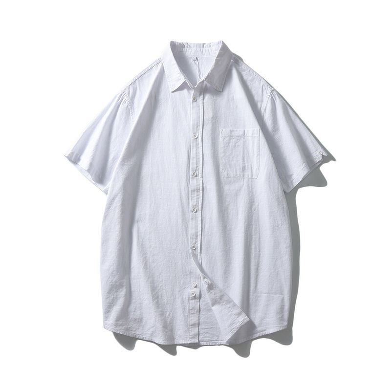 Old Money Style Linen Shirt Men's Short-Sleeved Summer Thin Loose Jacket Foreign Trade Men's Casual Cotton and Linen White Shirt