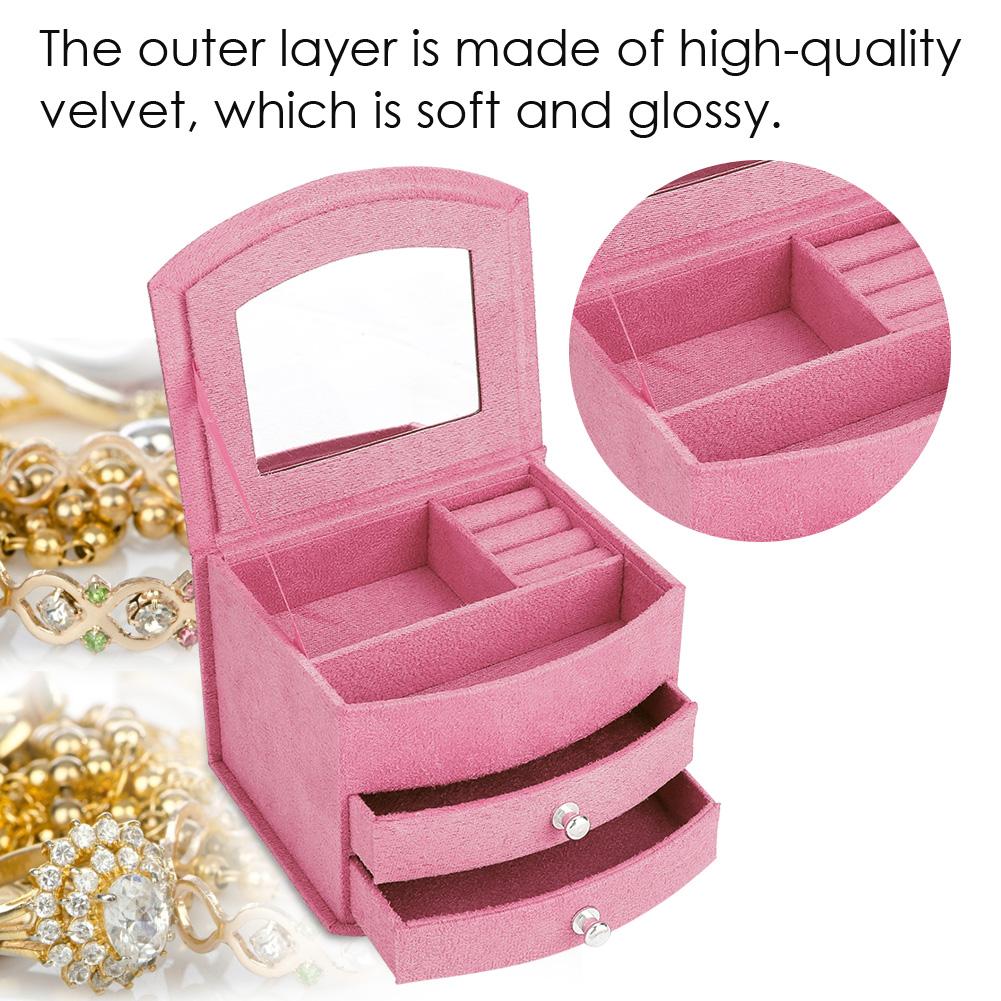 3 Layers Portable Jewelry Earrings Rings Bracelet Necklace Box Organizer Storage Pink