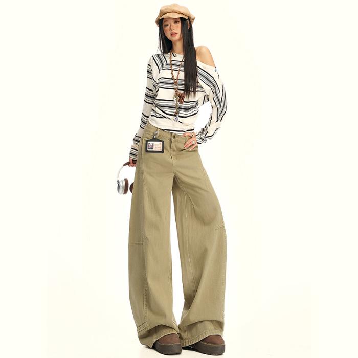 2025 Khaki Loose Straight-Leg Workwear Jeans - New American Design