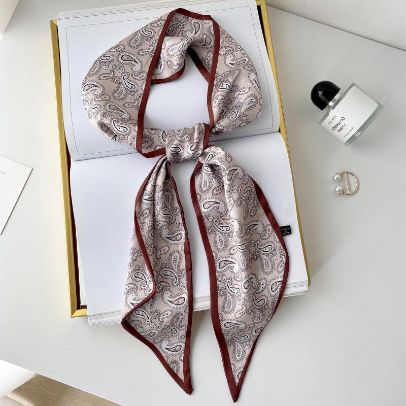 

Silk scarf high-end neck new cashew flower silk scarf women s hair tie bag thin and narrow strip decorative scarf headband