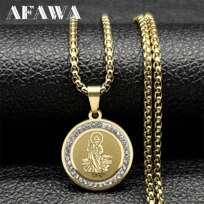Katholische San Judas Medaille Anhänger Halskette für Frauen Männer Edelstahl Goldfarbe Heiliger Judas Kette Schmuck collar hombre