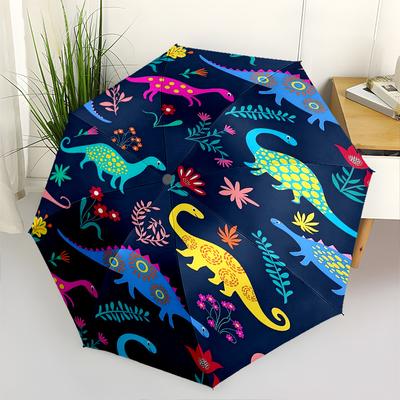 Dinosaur Floral Themed Automatic Opening and Closing Fashion Umbrella Creative Design Umbrella, Portable Tri Fold Small Umbrella for Men a