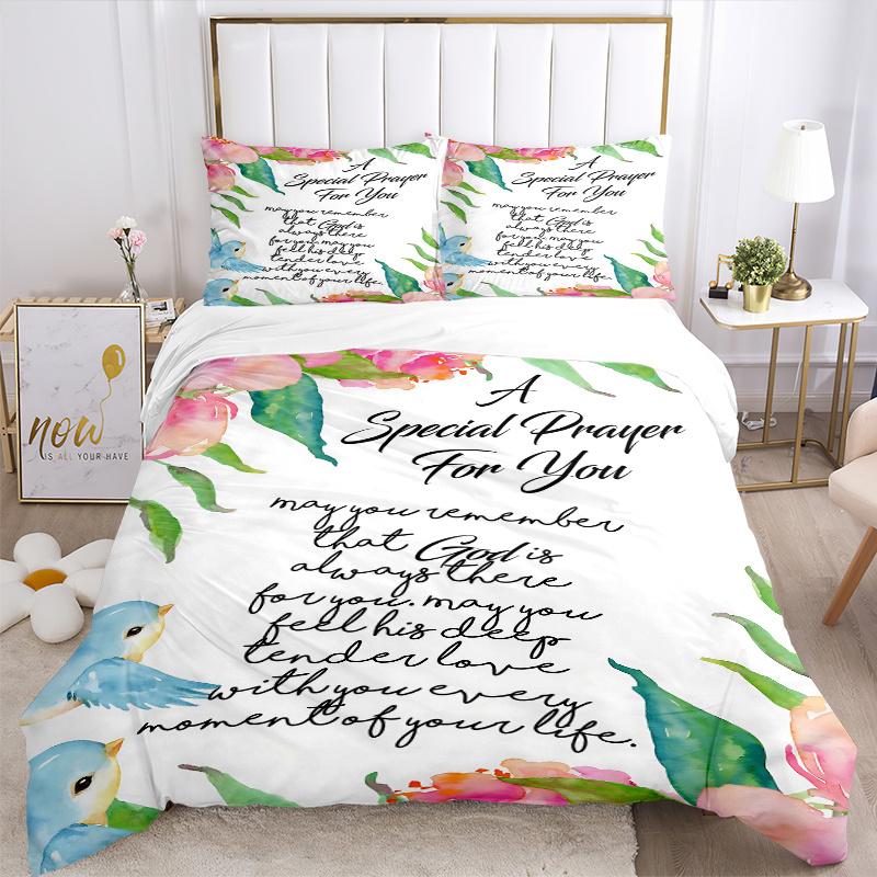 3pcs A Special Prayer for You Printed Quilt Set, Includes 1 Quilt Cover and 2 Pillowcases