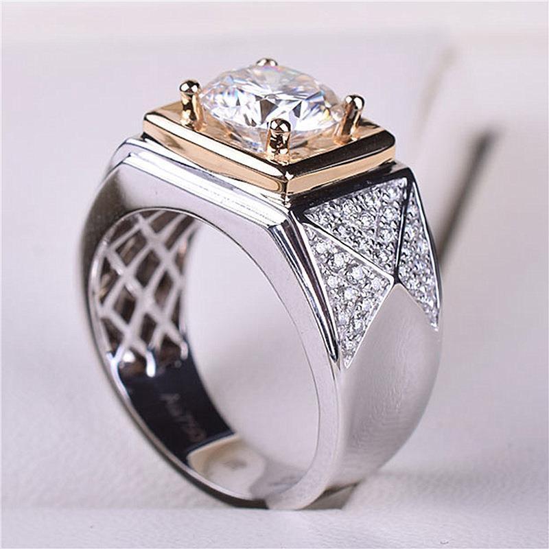 Gica Gema Tam Elmas Kalkan Üçgen Elmas Yüzük Kaplama Altın İki Renkli Zarif Üç Boyutlu İş Patronu Zirkon Yüzük