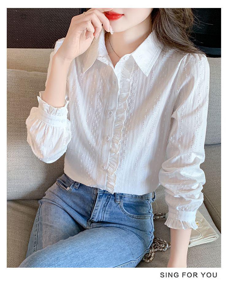 2024 Women's Fashion Pure Cotton Polo Collar Long Sleeve Shirt - Versatile & Stylish for Spring and Autumn