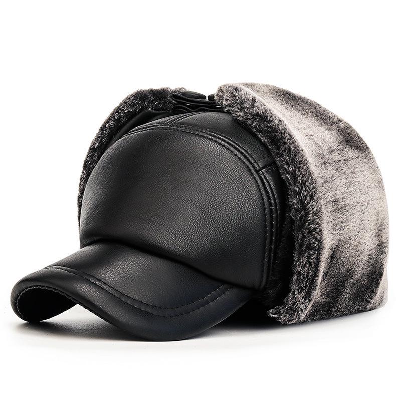 

Men s Winter Warm Lei Feng Hat - Thick Lined PU Baseball Cap with Ear and Face Protection One size 58CM сірий колір