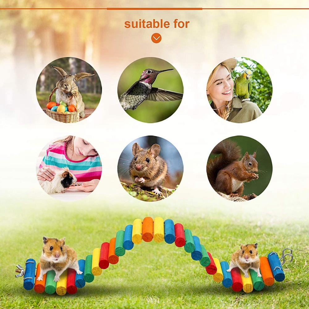 Squirrel Chinchilla Colorful Wooden Gerbil Rainbow Ladder Climbing Stairs Bridge Hamster Toys