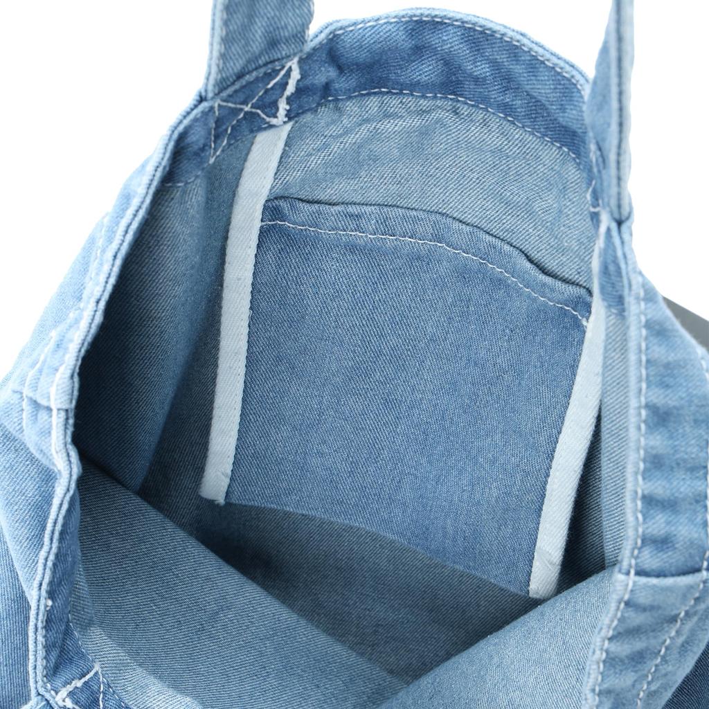 F-Style 9-Liter Bio-Wash Denim Tote Bag with Stars and Stripes Patch, Light Blue (F-SD010768)