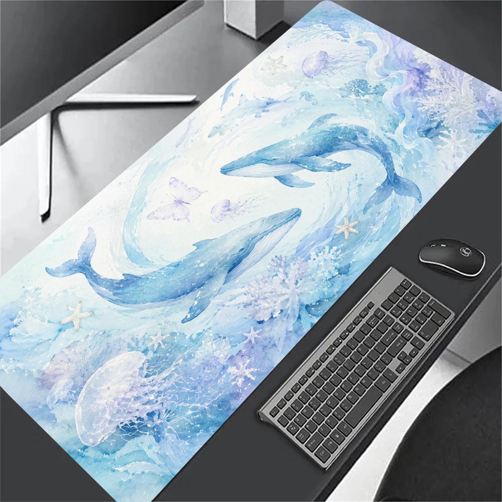 Interstellar Nebula Blue Whale XL Gaming Mouse Pad Stitched Edge Non-Slip Base Large Desk Mat For PC Laptop Gamer Mouse Pads