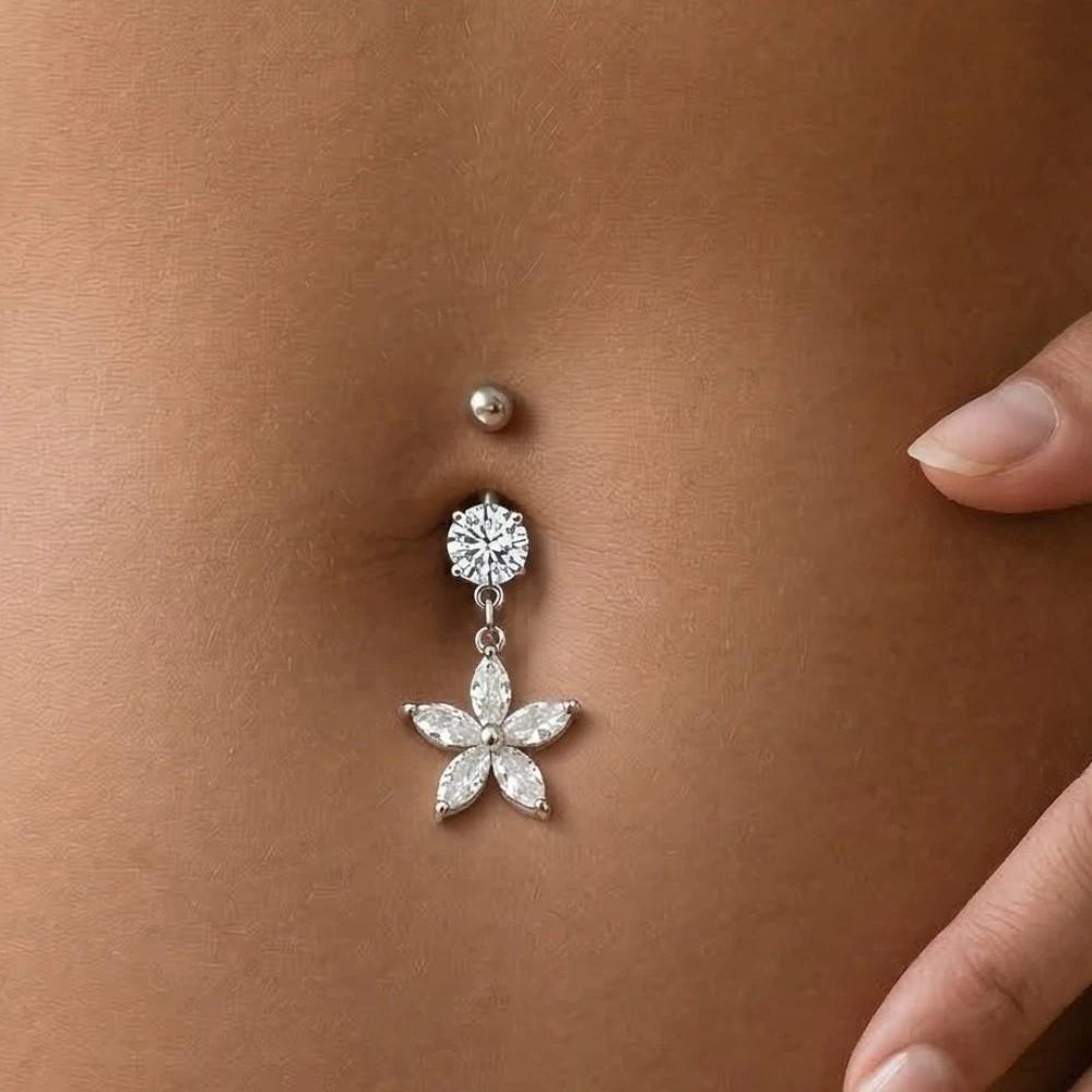 Dual Color Rhinestone Piercing Belly Dangled Design Flower Rhinestone Belly Ring  Seaside Vacation