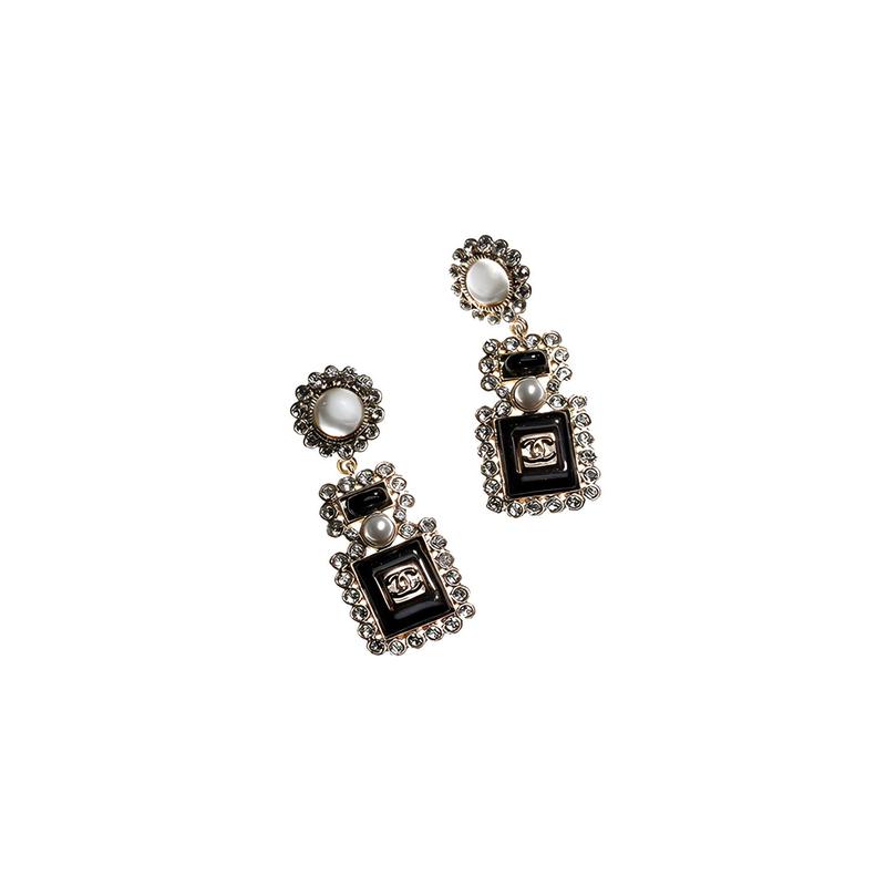 

CHANEL Pearl and Rhinestone Perfume Bottle Earrings Women s Black чорний