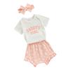 Baby Girls 3Pcs Summer Outfit Short Sleeve Romper + Floral Shorts + Hairband Set Newborn Clothes