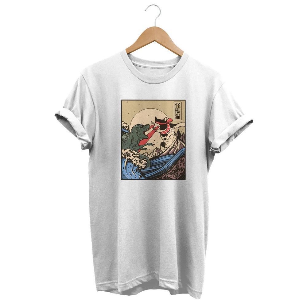 Vintage Japanese Monster Cat T-shirt, Japan Streetwear, Alternative Clothing,