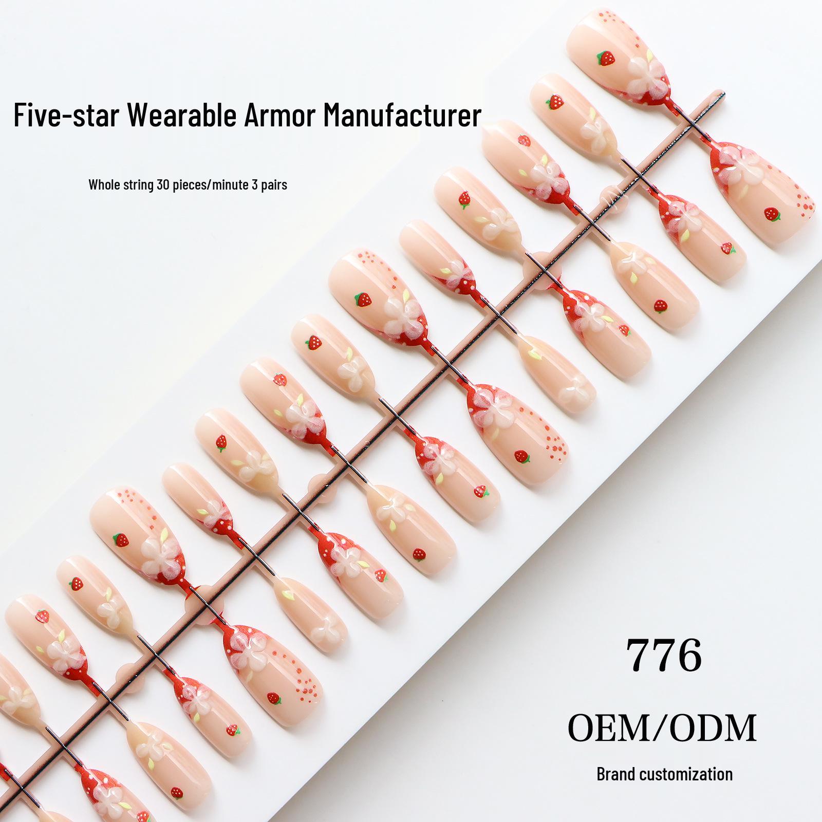 3D Almond-shaped Transparent Cat Eye Nails with Embossed Strawberry and Jelly Flower Art