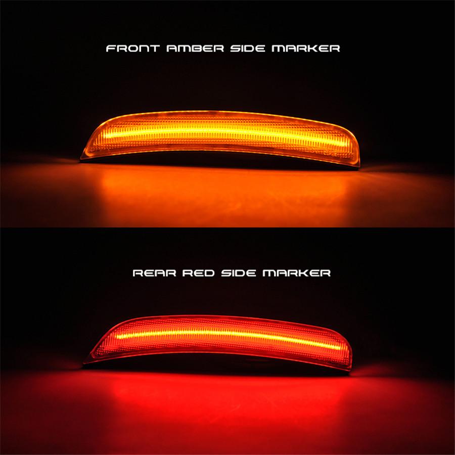 4Pcs Amber+Red Smoked Lens LED Side Marker Lights Lamp For 15-19 Dodge Charger