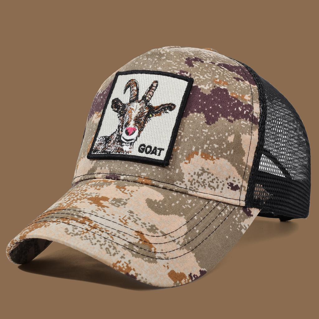 Unisex Trucker Cap with Goat Embroidery & Applique - Ideal for Daily Casual Wear, Sports and Travel