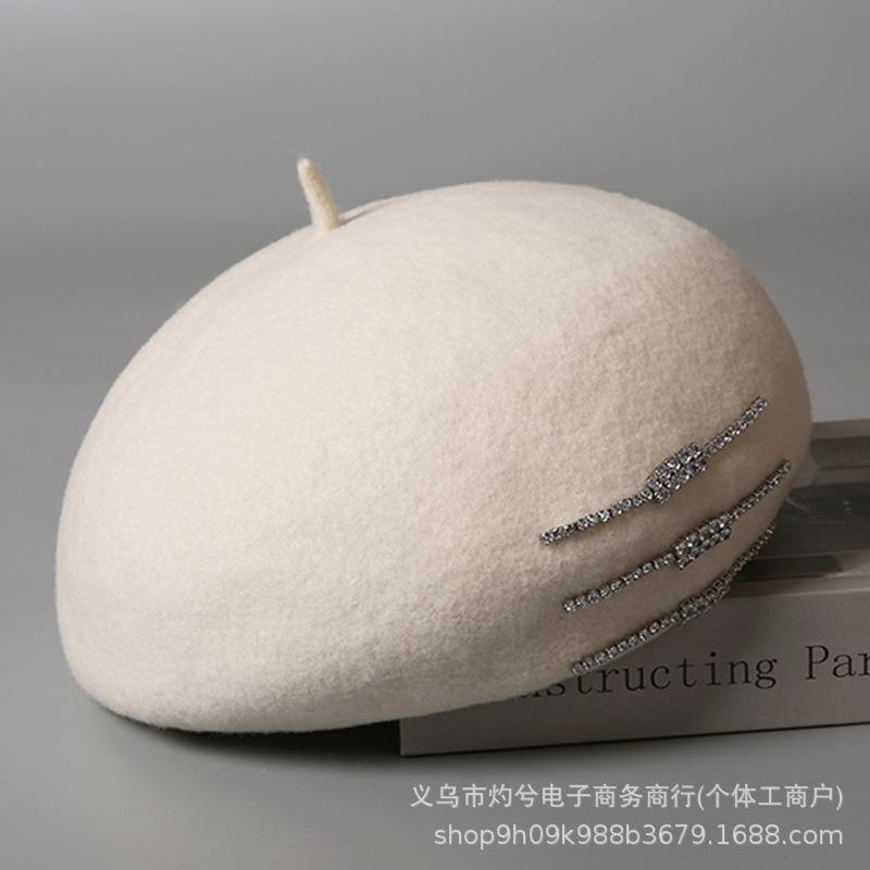 Niche metal buckle design retro wool beret children autumn and winter versatile elegant painter hat shows small face
