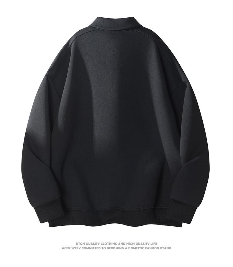 Men's Trendy Retro Long Sleeve Solid Color Polo Hoodie