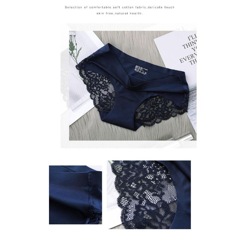 Women Ice Silk Seamless Low Waist Lace Sexy Breathable Ladies Panties