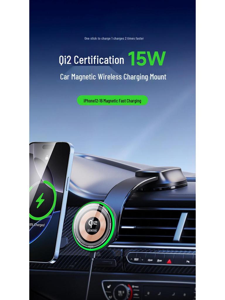 Qi2 Certified Transparent Magnetic Wireless Car Charger, 15W, Compatible with Apple Devices