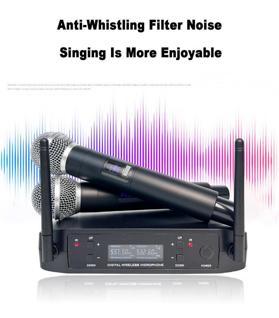 8Recordio GAW-GLXD4 Kabelloses Anti-Feedback Mikrofon Duo für Bühnen-/KTV-Auftritte