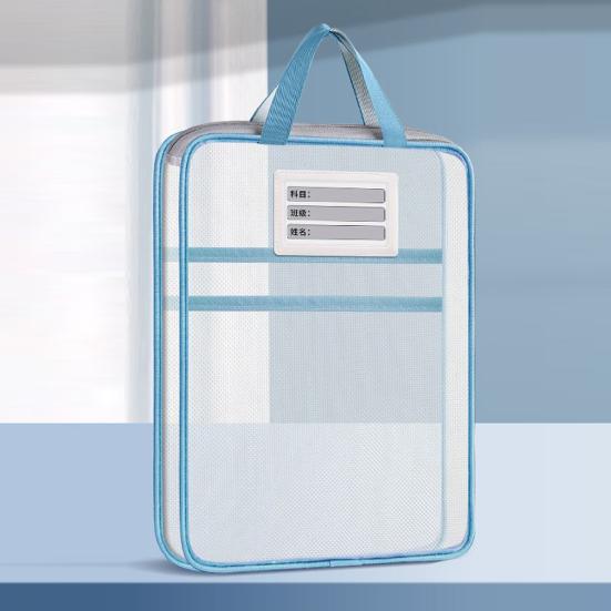 Waterproof Zipper Bags Transparent Nylon Document Bag, Portable Lightweight Mesh File Organizer with Student Study Essentials And Strap, Large