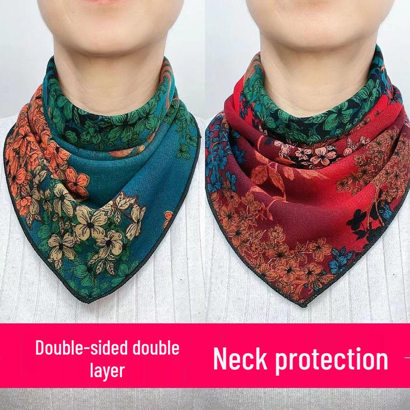 Double-Sided Triangle Scarf: Australian Wool, Cotton, Silk - Warm Neck Warmer for Spring, Autumn, Winter