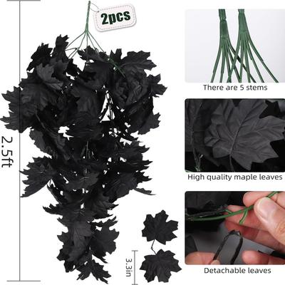 Simulation Black Wall Hanging Maple Leaf Halloween Rattan Home Decoration Simulation Green Plant Halloween Maple Leaf Rattan