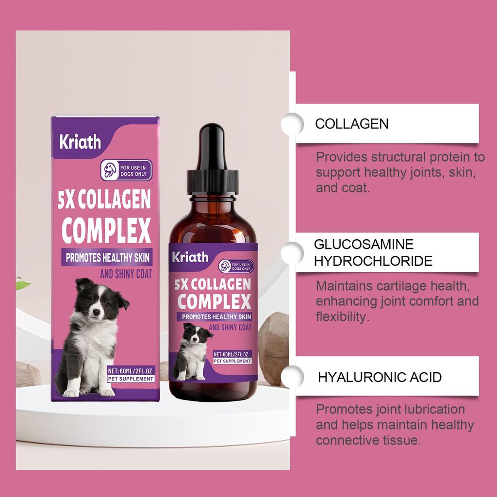 Kriath Dog Collagen Drops 60ml - Gentle Formula, Suitable for Dog Joint and Cartilage Health, Hair and Skin Care Supplement