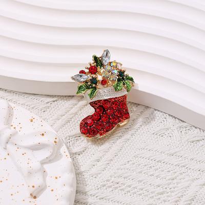 1PCS Exquisite Luxury Christmas Boots Elk Pentagram Colorful Zircon Brooch for Men Women Fashion Zircon Party Gift