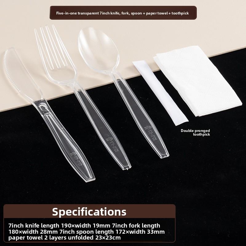 7 Inch Disposable Plastic Cutlery Set Fork Knife Spoon Individually Wrapped Bulk Pack 50pcs