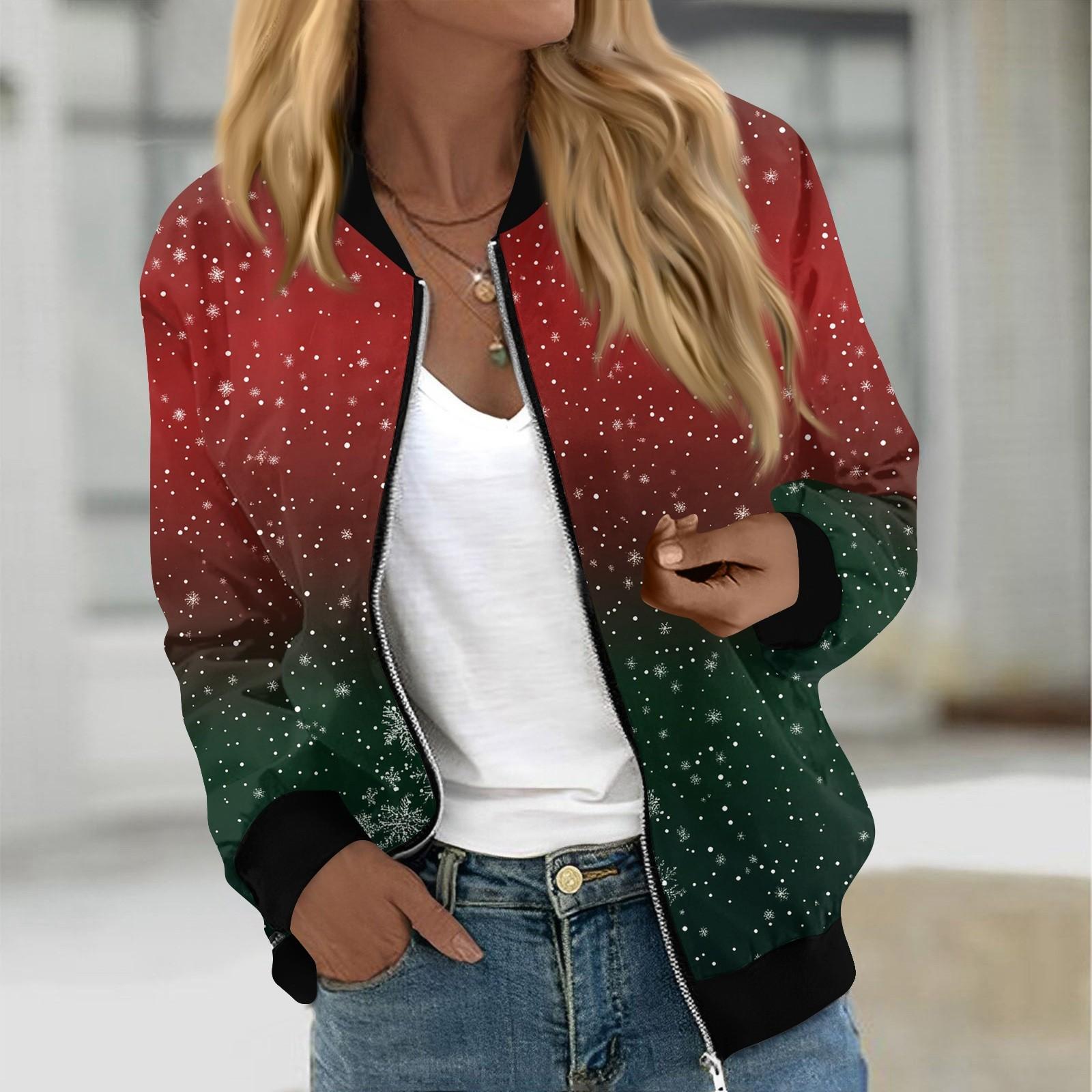 

Жіночі куртки з довгим рукавом, легкий верхній одяг на блискавці з принтом, повсякденні стьобані куртки з кишенями XXL винний