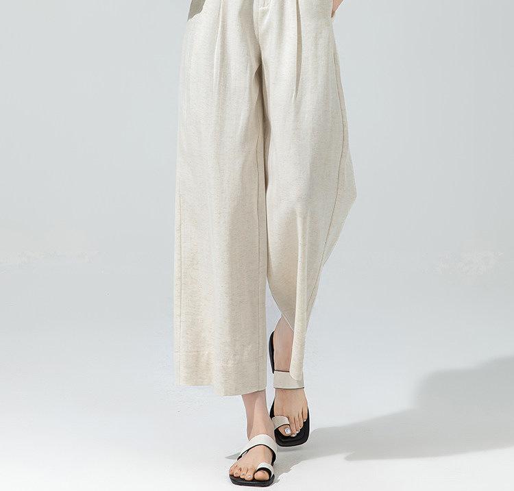 Women's cropped pants, summer thin Tencel linen wide-leg pants, loose old money style, cool breathable casual pants, linen