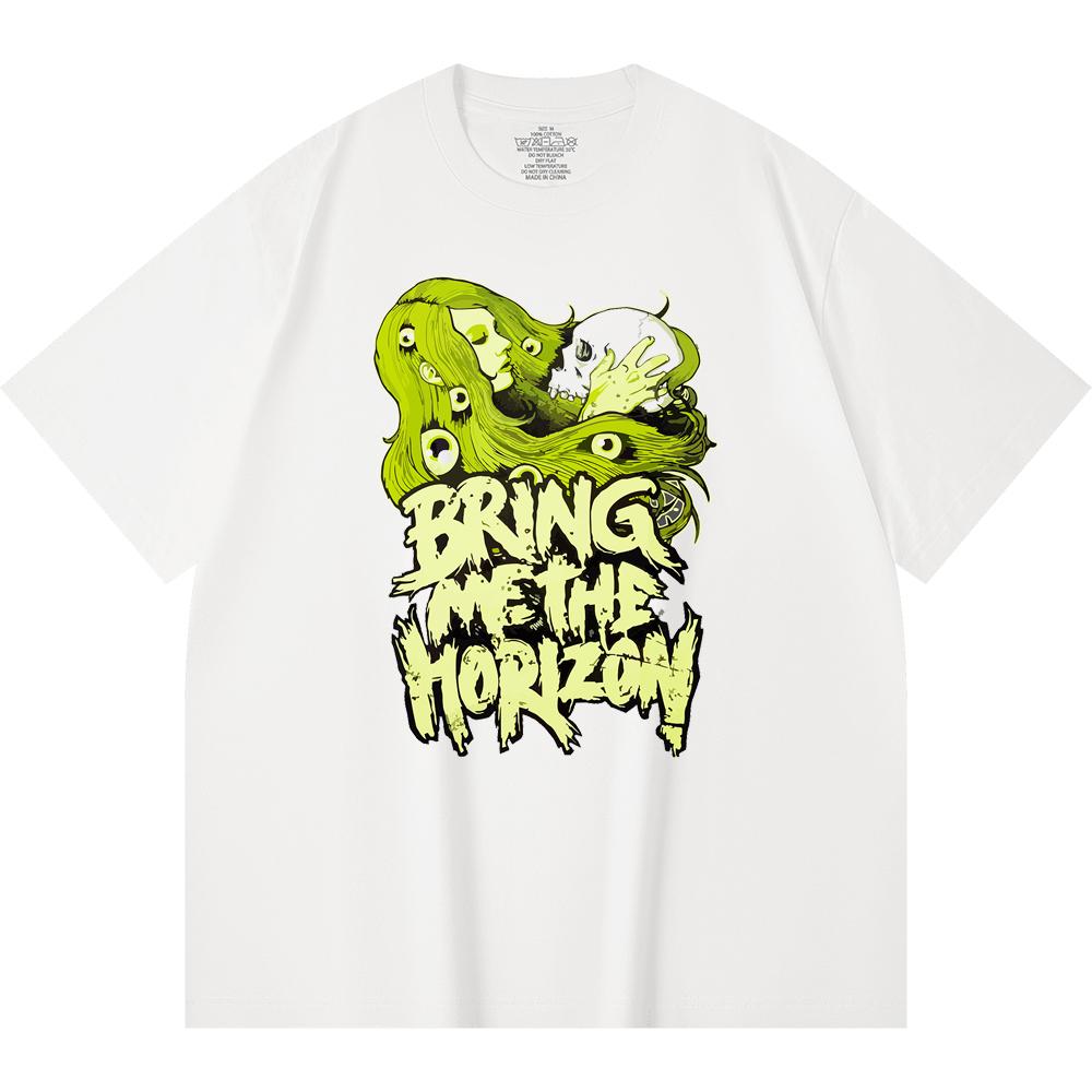 230 g/m² 100% katoenen heavy metal T-shirt met rockband- en popmuziekprint, unisex T-shirt van zwaar katoen.